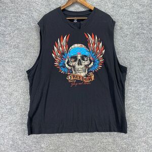 Patriotic Top Men 2XL Black Crew Neck Sleeveless Cotton Solid Freedom